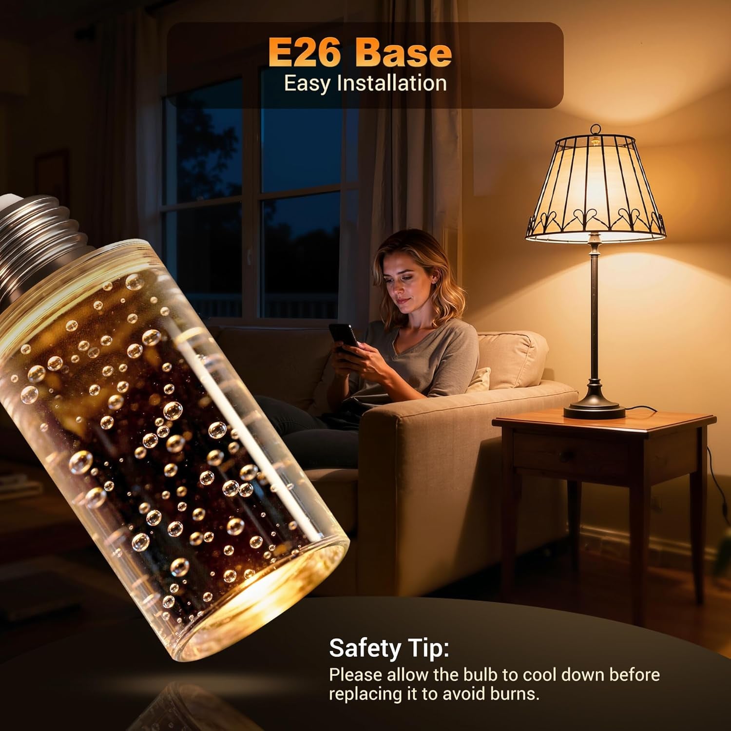 LED Bulb,5W,3000K,500Lm Dimmable E26 Acrylic Bubble Bulb with Ceramic Base, Suitable for E26 Lighting Fixtures Including Chandeliers, Wall Sconces, Table Lamps, and Vanity Lights