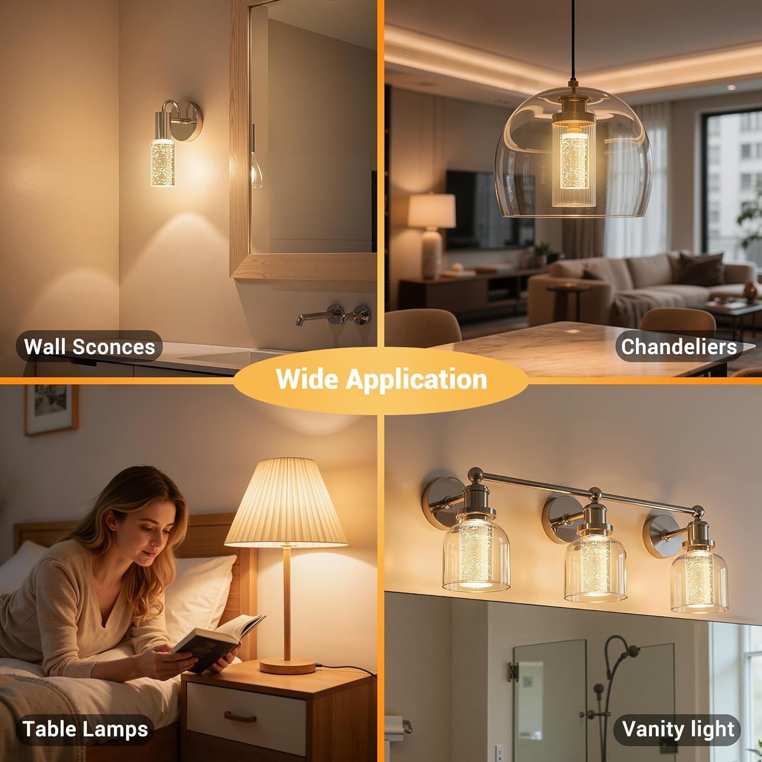 LED Bulb,5W,3000K,500Lm Dimmable E26 Acrylic Bubble Bulb with Ceramic Base, Suitable for E26 Lighting Fixtures Including Chandeliers, Wall Sconces, Table Lamps, and Vanity Lights