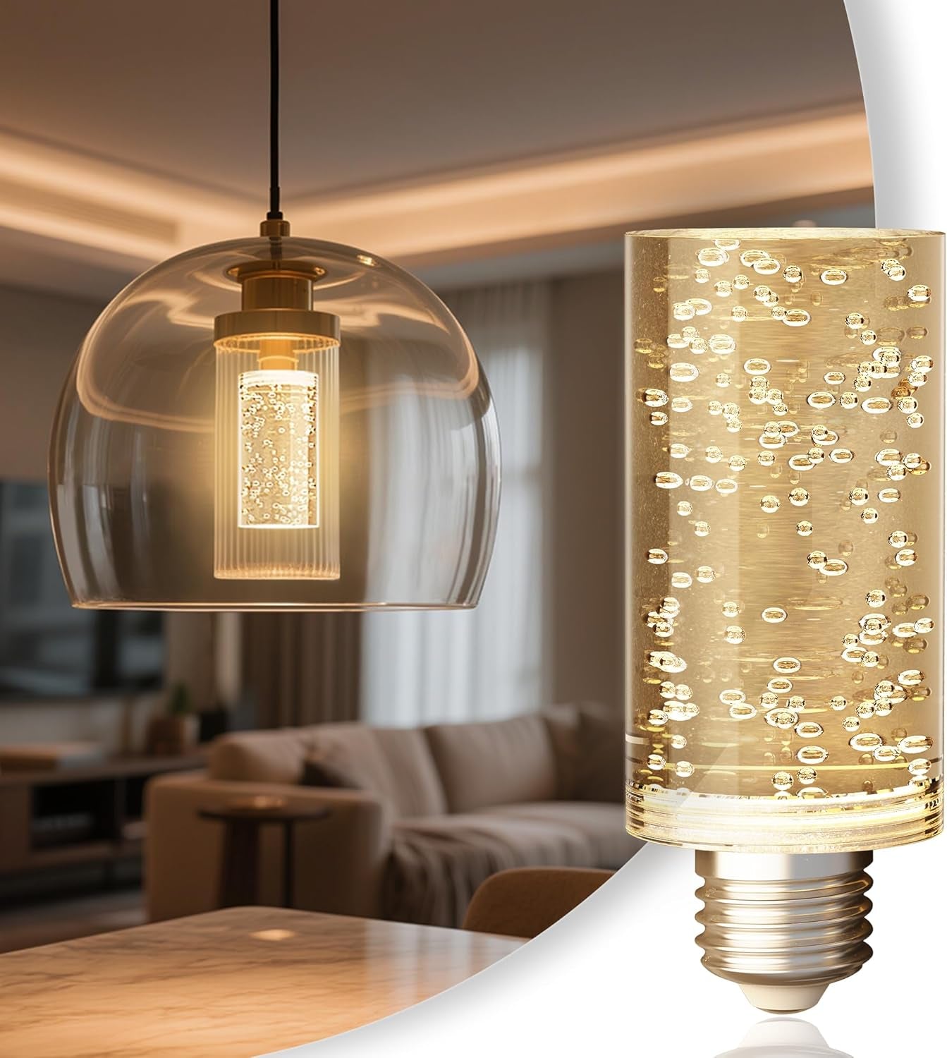 LED Bulb,5W,3000K,500Lm Dimmable E26 Acrylic Bubble Bulb with Ceramic Base, Suitable for E26 Lighting Fixtures Including Chandeliers, Wall Sconces, Table Lamps, and Vanity Lights