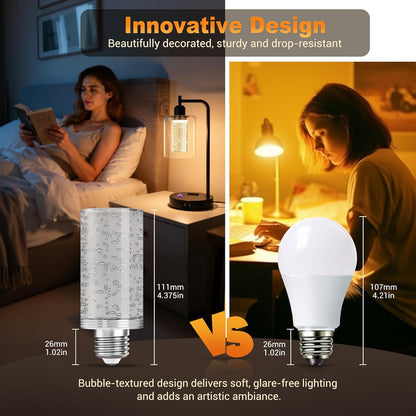 LED Bulb,5W,3000K,500Lm Dimmable E26 Acrylic Bubble Bulb with Ceramic Base, Suitable for E26 Lighting Fixtures Including Chandeliers, Wall Sconces, Table Lamps, and Vanity Lights